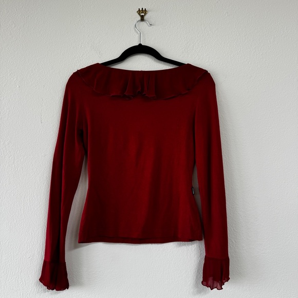 Red Quarter Sleeve with Chiffon Ruffles - Picture 3 of 6